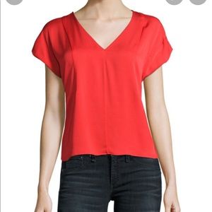 Milly Red Silk V Neck Top Small